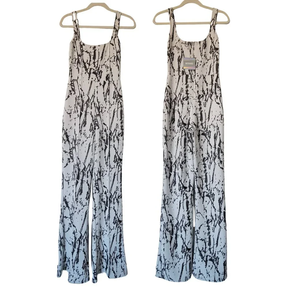 Misguided Black & White Marbled Print Square Neck Jumpsuit